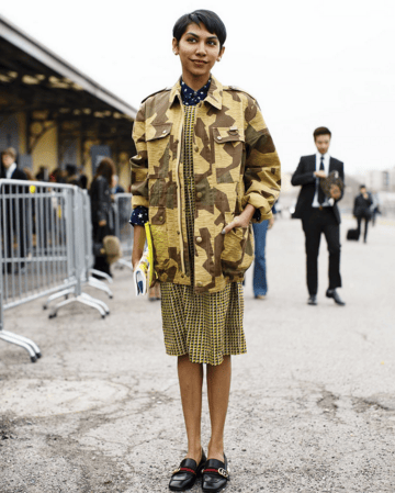 REPOST: @thesartorialist More pattern mixing (tiny squares, white stars and big camouflages) I don't remember her name but she might become someone we'll be seeing a lot of during future fashion weeks.