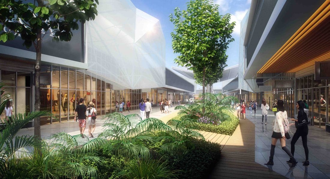 An artist's impression - a street view perspective of Design Village