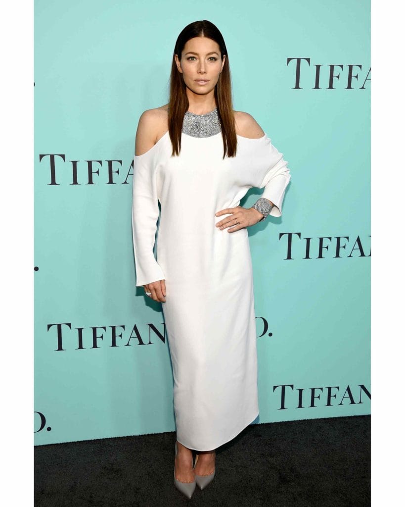Jessica Biel in jewels from the 2016 Blue Book collection at the premiere of the Tiffany & Co. Blue Book