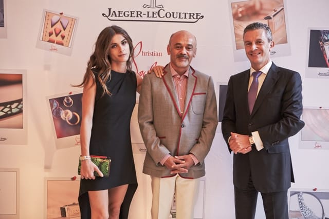 (L to R): Elisa Sedanoui, Christian Louboutin and Jaeger LeCoultre CEO Daniel Riedo