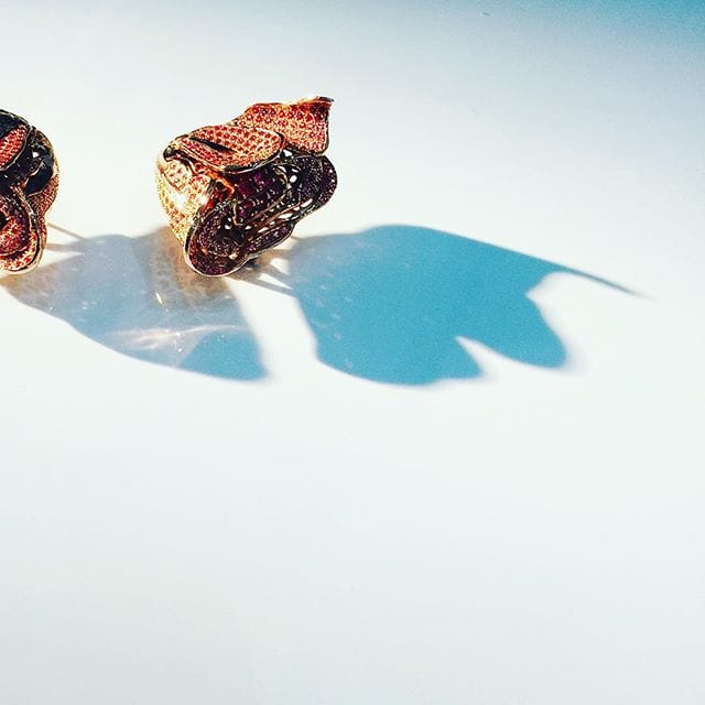 Dried Rose Clip Earrings shown here handmade with Burmese Pink Spinels on 750 Siam Rose Gold #oneoff