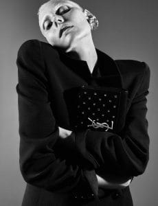 Blazer; bag; stockings; and heels, all from Saint Laurent by Anthony Vaccarello.