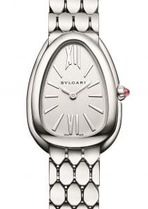 Stainless steel case, stainless steel bracelet, 18 karat rose gold bezel, and a white silver opaline dial.