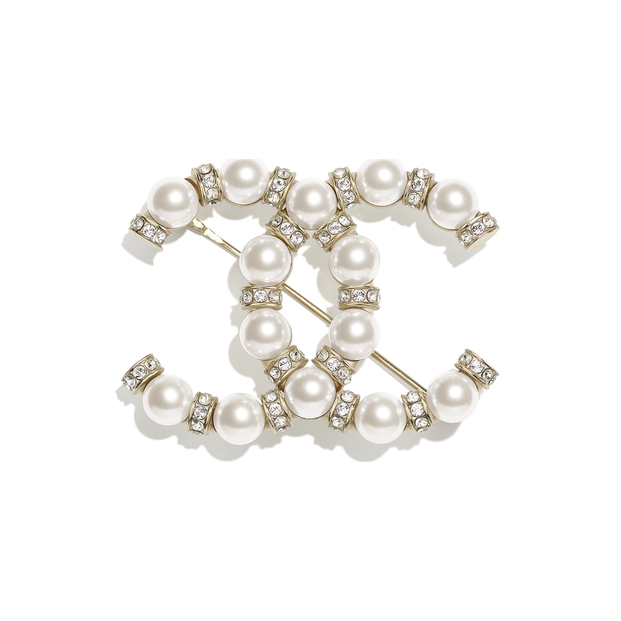 Brooch - Metal, strass & glass pearls, gold, multicolor & pearly white —  Fashion | CHANEL
