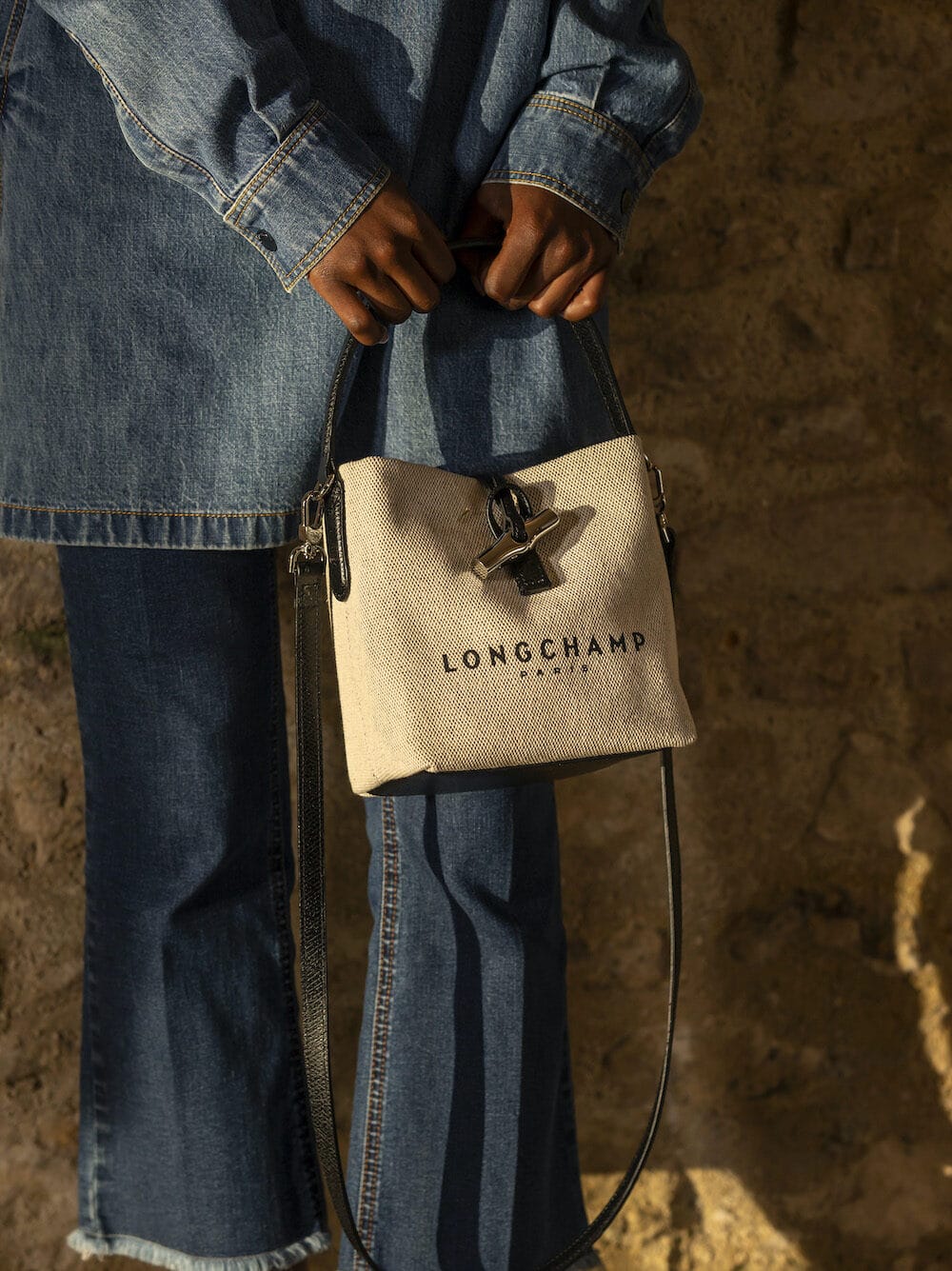Longchamp Roseau Essential Fleurs Embroidered Mini Canvas Bucket Bag