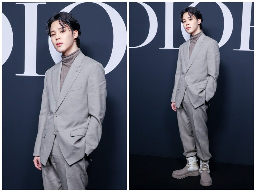 Jimin of BTS attends the Dior Homme Menswear Fall-Winter 2023-2024 show as part of Paris Fashion Week on January 20, 2023 in Paris, France. 
