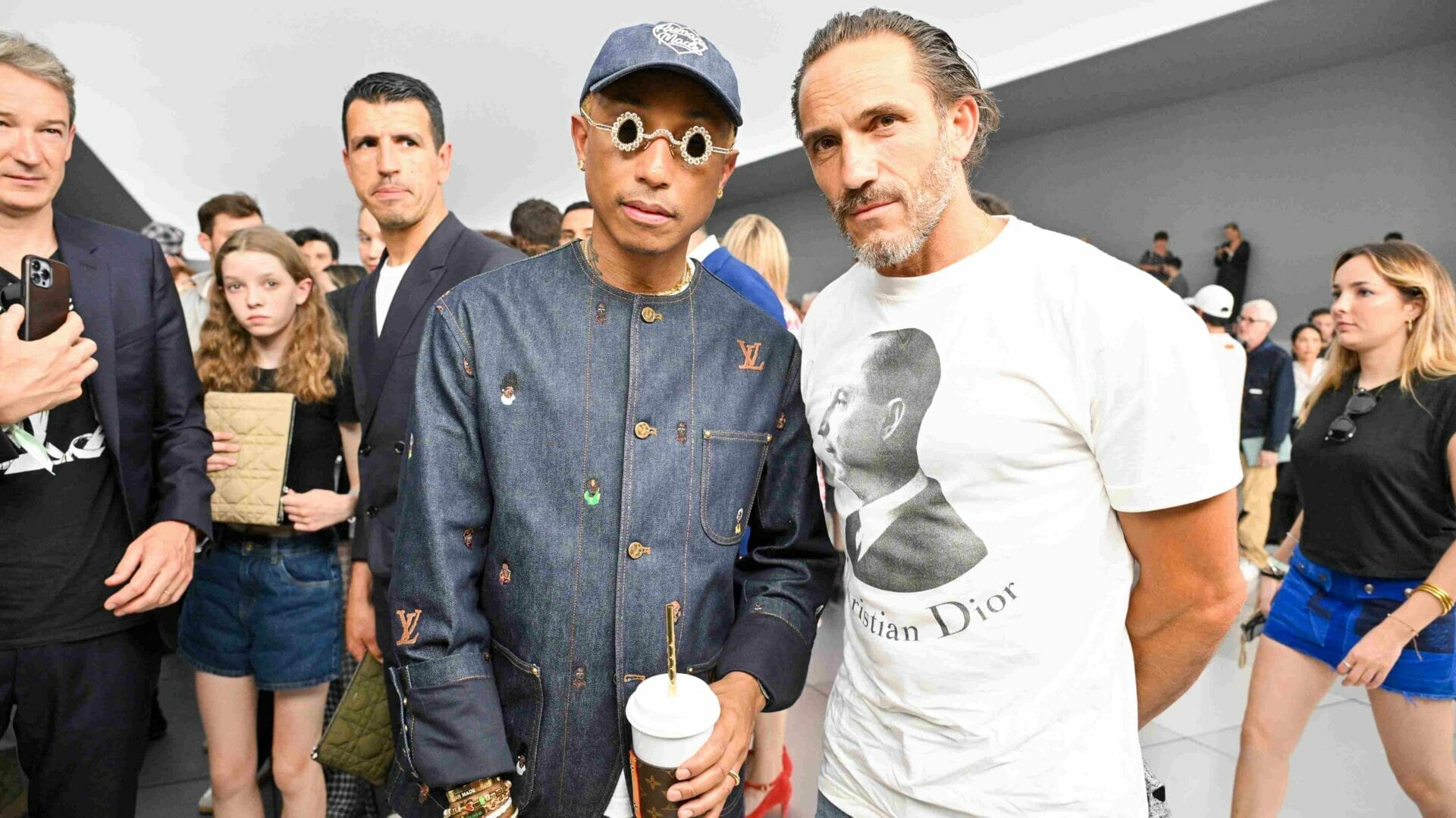 Pharrell Williams and Sébastien Jondeau attend the Dior Homme Menswear Spring/Summer 2024
