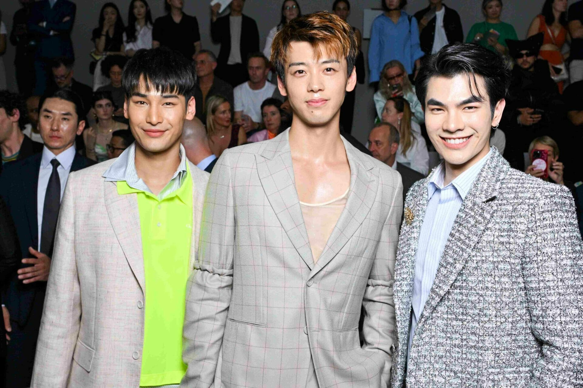 Apo Nattawin Wattanagitiphat, Ryoma Takeuchi and Mile Phakphum Romsaithong attend the Dior Homme Menswear Spring/Summer 2024 