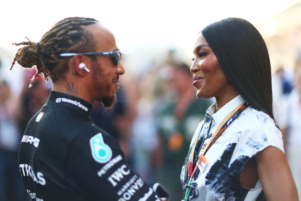 naomi campbell and lewis hamilton at the abu dhabi grand prix 2023