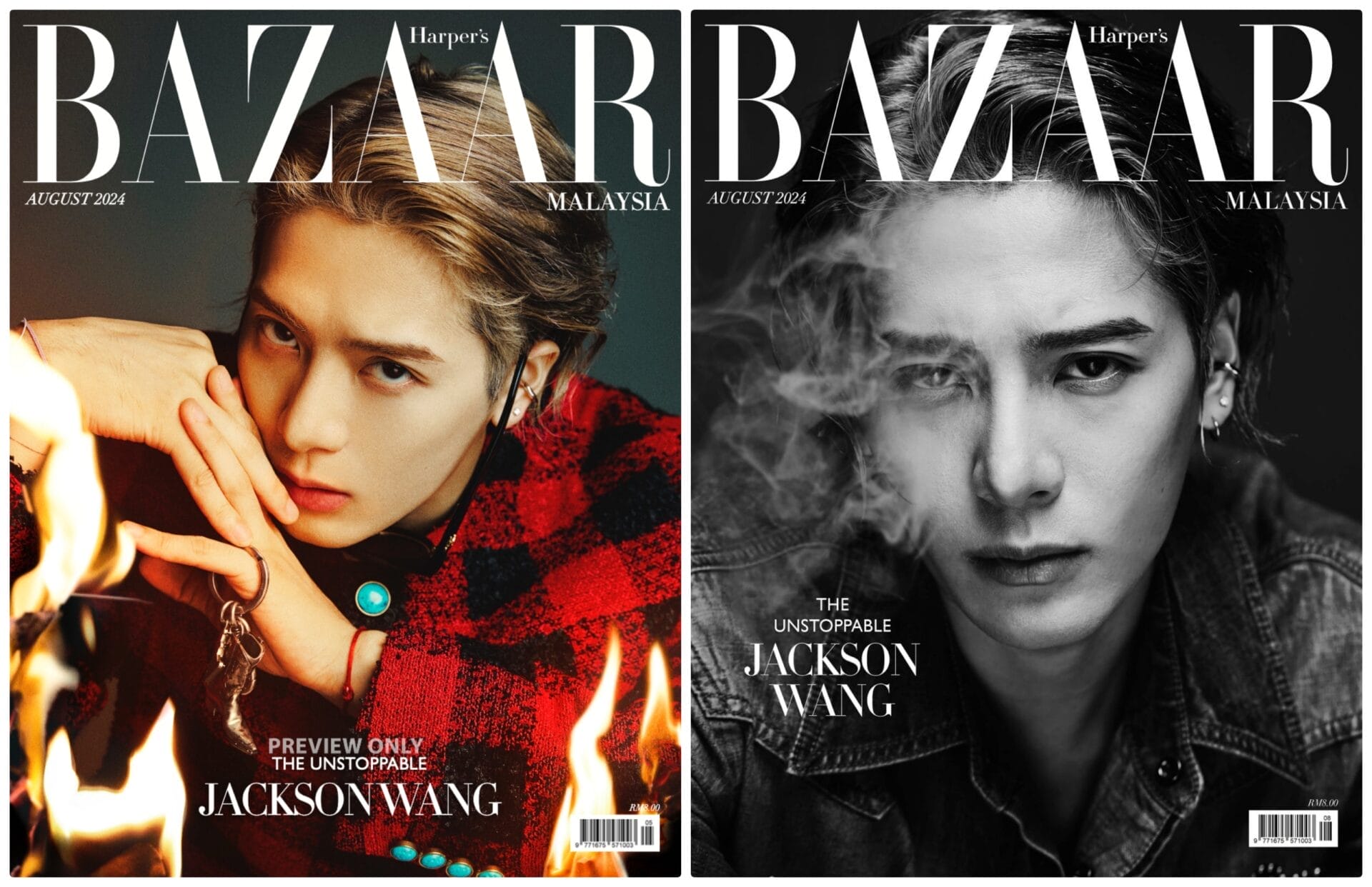 Jackson Wang on the covers of Harper's BAZAAR Malaysia Aug 24