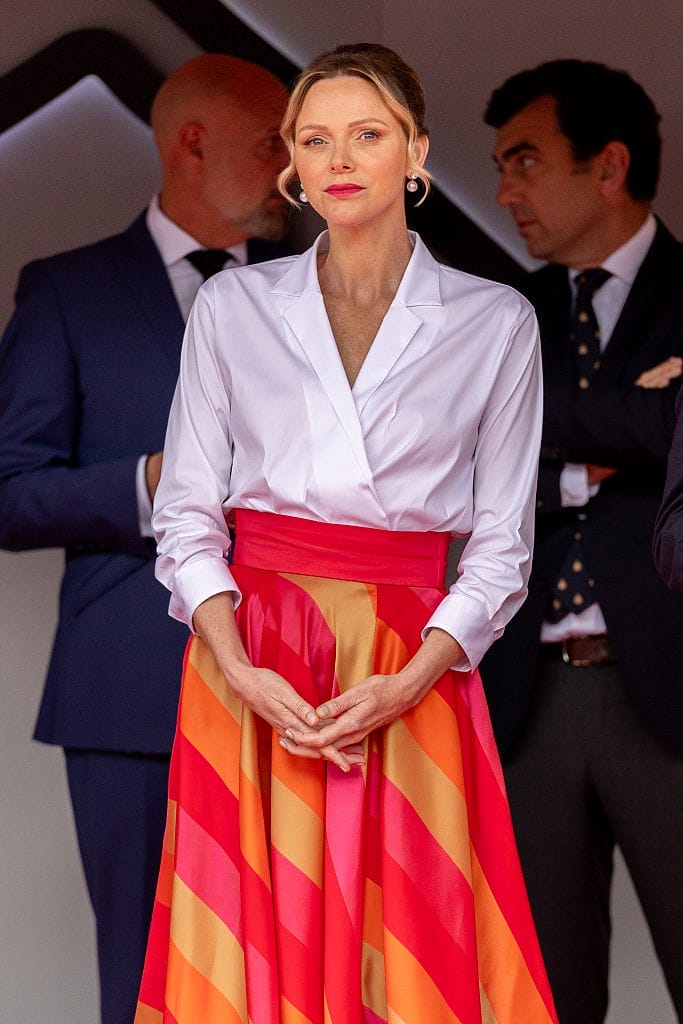 Princess Charlene of Monaco at the award ceremony at the podium during the race of Monaco Grand Prix